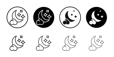 Moon and stars icon Flat outline fill set collection