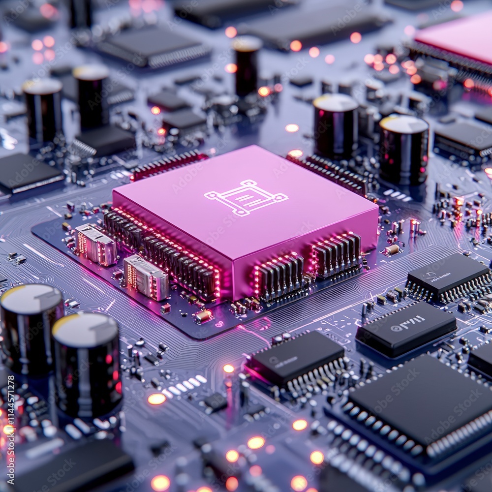 Poster High Tech Microchip Circuit Board  AI  Data Processing  Technology Concept