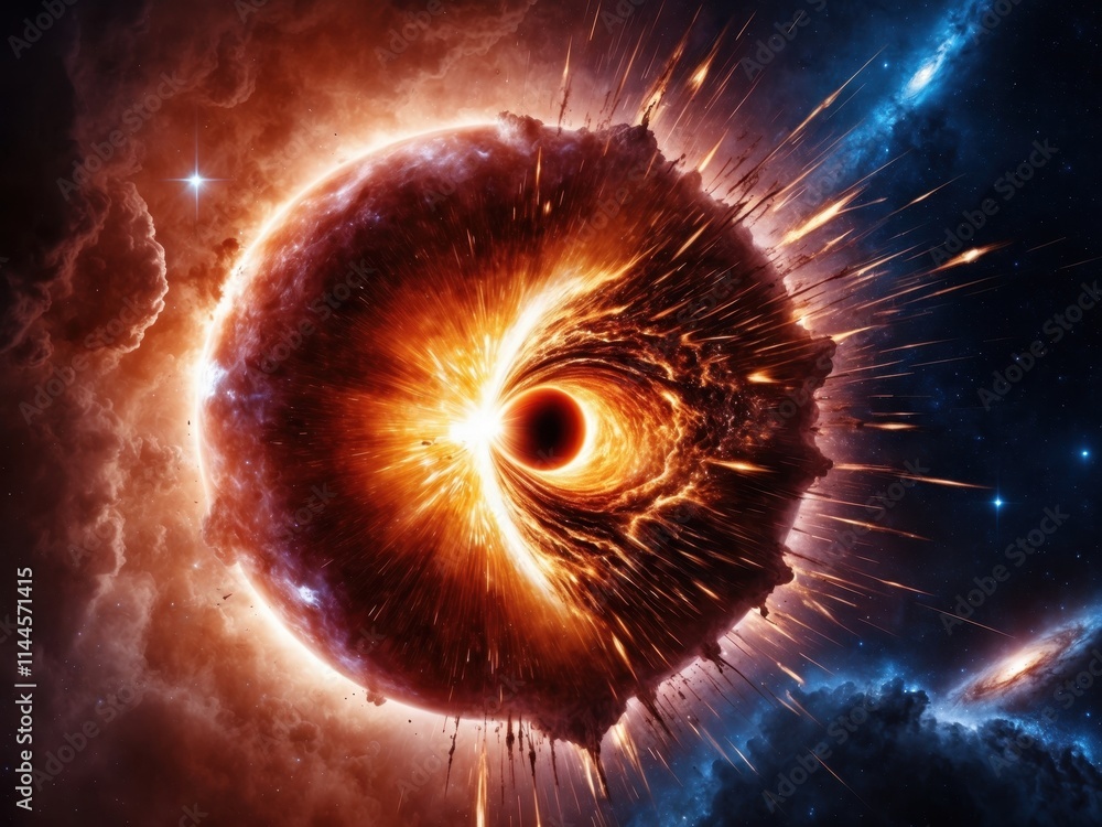 Poster collapsar in deep space exhibiting powerful energy bursts and dynamic structure in a vibrant cosmic 