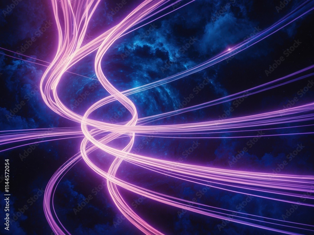 Poster abstract visualization of time depicted through flowing lines and vibrant colors in a cosmic environ