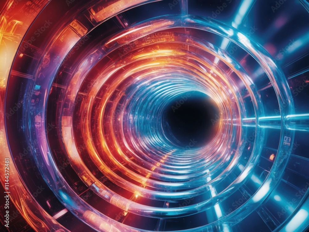 Poster artistic representation of time as a swirling vortex of vibrant colors symbolizing the flow and pass