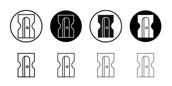 Pencil sharpener icon Flat outline fill set collection