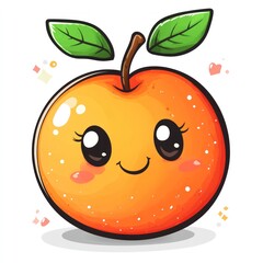 Obraz premium Cute cartoon orange with happy face and leaves. (1)