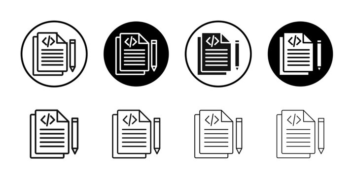 Script icon Flat outline fill set collection