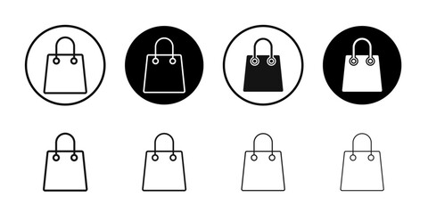 Shopping bag icon Flat outline fill set collection