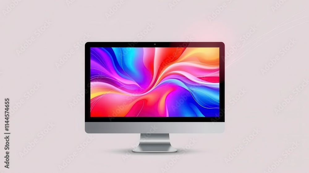 Poster computer screen displaying colorful abstract geometric patterns, digital, technology, monitor