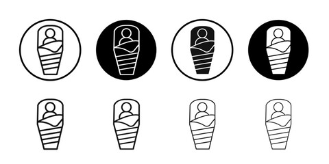 Sleeping bag icon Flat outline fill set collection