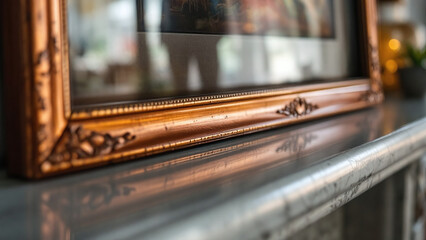 Copper Picture Frame Reflecting Light on a Marble Surface