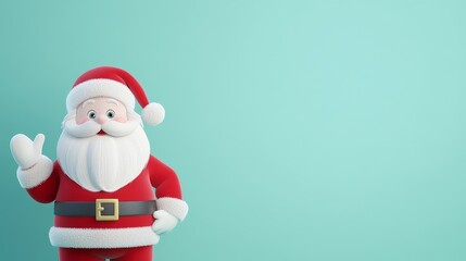 Fototapeta premium 3D cartoon Santa Claus in a children's animation style, green background with text space
