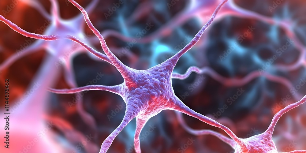 Poster a colorful depiction of neurons, showcasing their structure and connections in a neural network. con