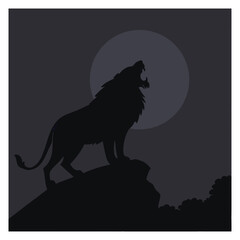A lion looks at the moon and roars