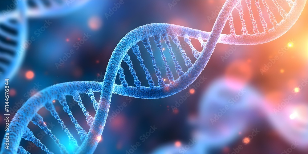 Poster a close-up view of a double helix structure representing dna, with a colorful, glowing background. c