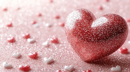 Fototapeta premium Sparkling red heart surrounded by smaller hearts.