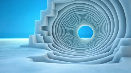 Fototapeta premium Abstract 3D White Circular Tunnel Modern Architecture Light Gray Wave Background Desig