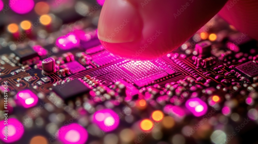 Poster close-up of a circuit board with glowing components.