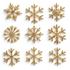 Gold Snowflakes Isolated on White Background