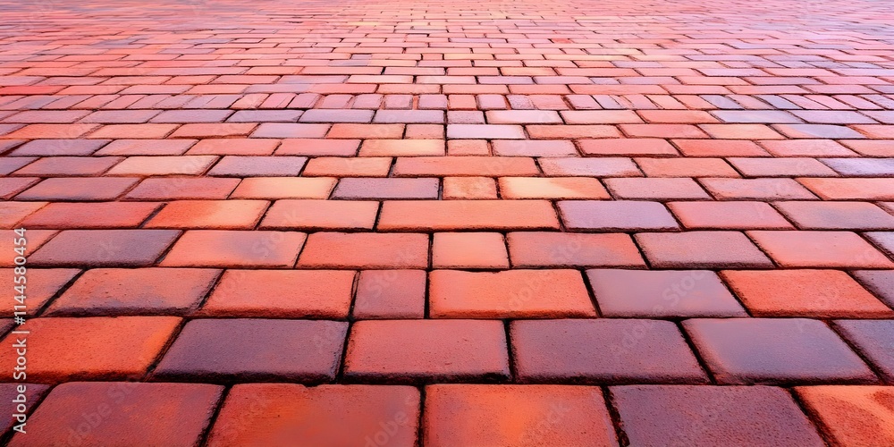 Poster a pattern of interlocking red and brown bricks arranged on a flat surface, creating a textured walkw