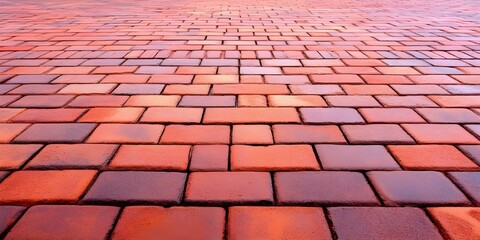A pattern of interlocking red and brown bricks arranged on a flat surface, creating a textured walkway or pavement. Concept Interlocking Brick Pattern, Textured Walkway, Red and Brown Bricks