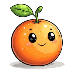 Obraz premium Cute cartoon orange with a smiling face and leaf.