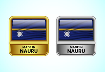 Made in Nauru label icon in gold and silver color. Flag icon set for business