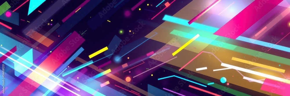 Poster futuristic abstract vector background with dynamic geometric shapes and neon colors, futuristic, abs
