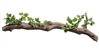 Fototapeta premium A branch of an old tree with green leaves isolated on a white background