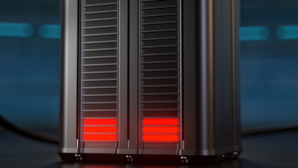 Closeup: Quick Charging process started - energy is low, in the red zone. Battery of the electric bike discharged.