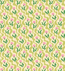Obraz premium abstract cute flowers texture green lines