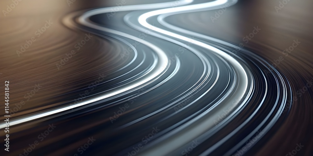 Poster a smooth, winding path of light on a textured surface, creating a dynamic and abstract visual effect