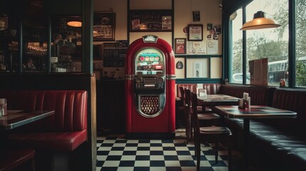 Cozy Vintage Diner with Classic 1950s Retro Charm and Nostalgic Americana Atmosphere