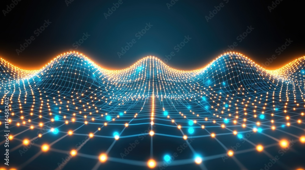 Poster light blue background with a glowing global network map featuring dots and lines across continents, 
