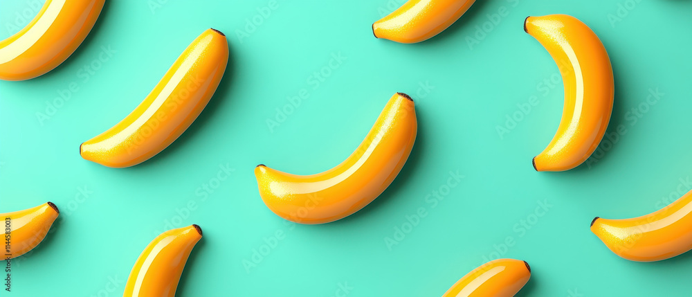 Poster bright yellow bananas scattered on vibrant turquoise background create playful and lively pattern. t