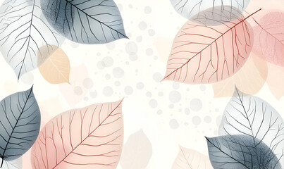 A soft, artistic arrangement of leaves in pastel colors on a light background.