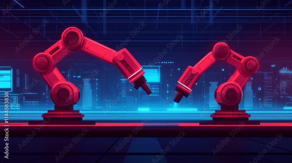 Aufkleber futuristic industrial robotic arms working together in a high-tech environment for automation and ai