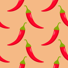 Chilli seamless pattern on color background. Red hot chili peppers natural organic food