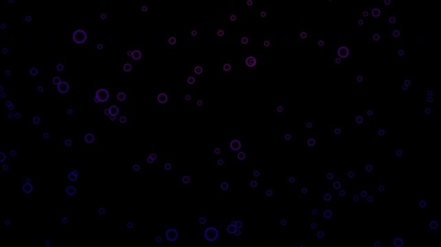 Purple and blue glowing bubles float on black background.