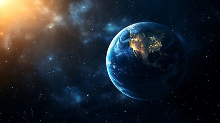 Obraz premium Glowing Earth slowly rotates in deep space digital painting cosmic style. AI Generated