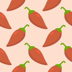 Chilli seamless pattern on color background. Red hot chili peppers natural organic food