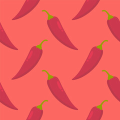 Chilli seamless pattern on color background. Red hot chili peppers natural organic food