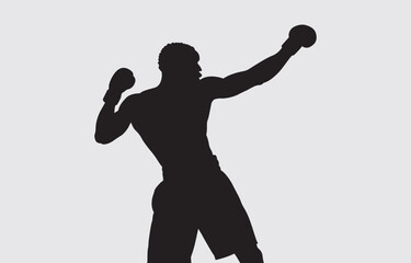 Black silhouette of a boxer on a white background