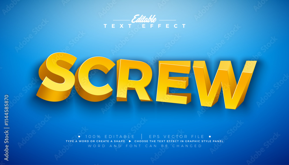Poster screw 3d text effect design editable and scalable vector graphic style effect with shadow and twiste