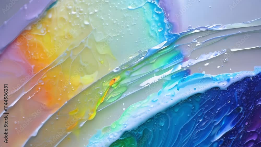 Poster camera follows iridescent soap film forming between wires, showing rainbow interference patterns and