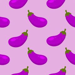 purple eggplants seamless pattern vector illustration. Ripe eggplant on a color background.