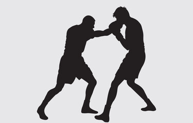 Black silhouette of a boxer on a white background
