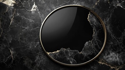 Minimalistic yet elegant golden frame centered on a veined marble surface, ideal for showcasing artwork or luxury branding