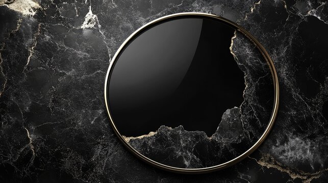 Minimalistic yet elegant golden frame centered on a veined marble surface, ideal for showcasing artwork or luxury branding