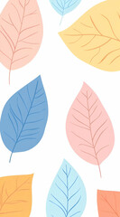Fototapeta premium A collection of colorful leaves in soft pastel shades on a white background.