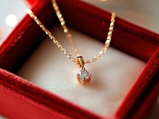 Elegant diamond necklace display jewelry box product photography luxurious setting close-up view...