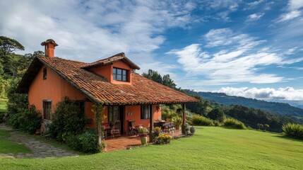Obraz premium Charming Rustic Mountain Home with Terracotta Roof