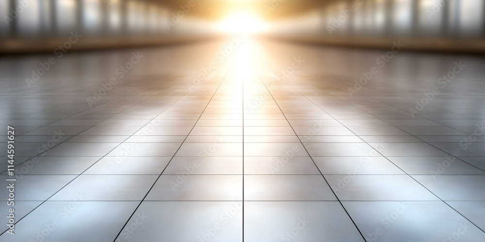 Poster a corridor with shiny tiled floors leading towards a bright light source at the end. concept bright 
